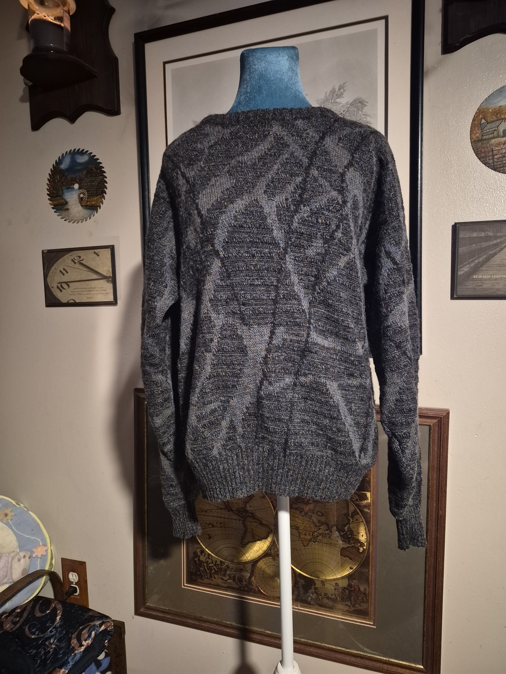 Vintage Peter England Wool Patterned Crewneck Sweater Large